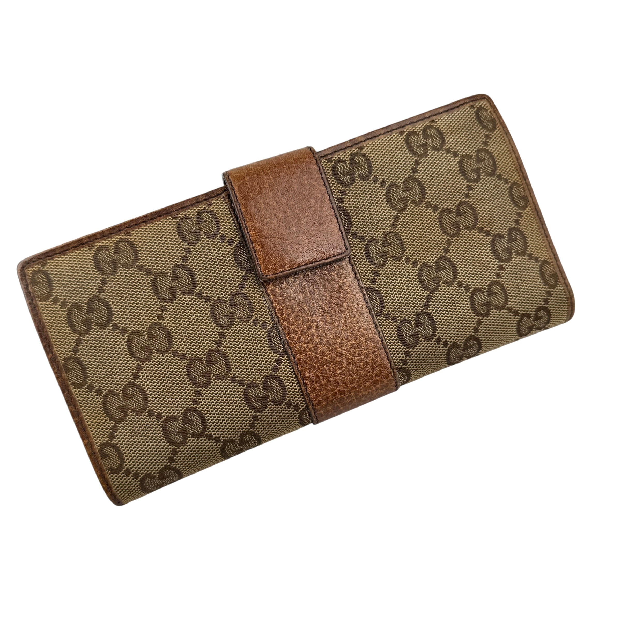 Pre-owned Gucci Beige/Tan GG Canvas and Leather Continental Wallet wallet