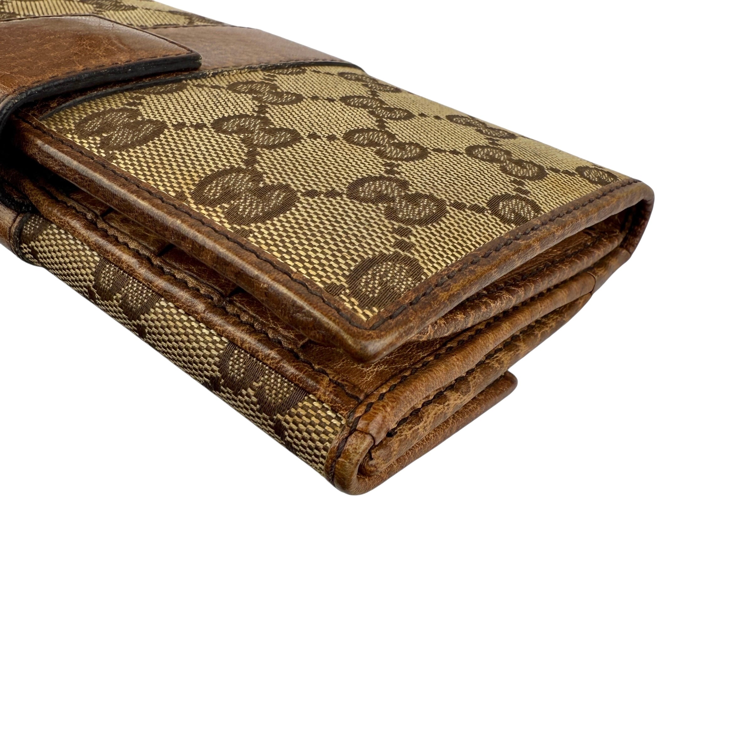 Pre-owned Gucci Beige/Tan GG Canvas and Leather Continental Wallet wallet