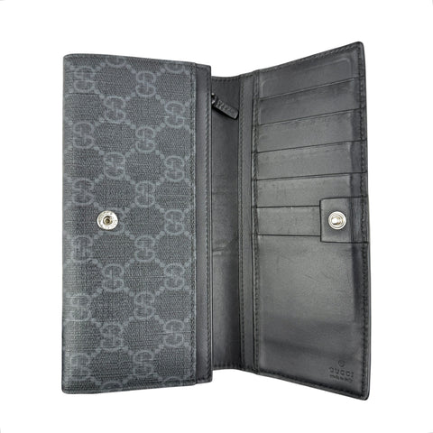 Pre-owned Gucci Black Canvas GG Supreme Web Zip Around Wallet wallet