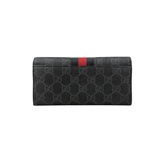Pre-owned Gucci Black Canvas GG Supreme Web Zip Around Wallet wallet back view