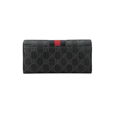 Pre-owned Gucci Black Canvas GG Supreme Web Zip Around Wallet wallet back view