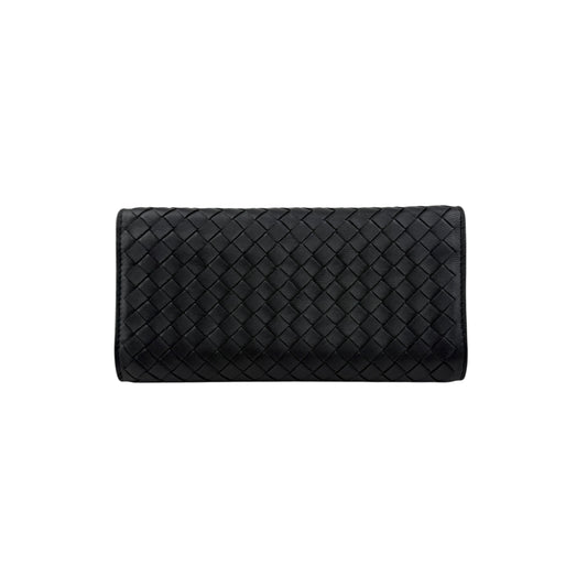 Pre-owned Bottega Veneta Black Intrecciato Woven Nappa Leather Continental Wallet wallet back view