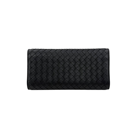 Pre-owned Bottega Veneta Black Intrecciato Woven Nappa Leather Continental Wallet wallet back view