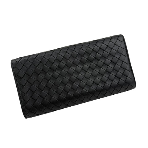Pre-owned Bottega Veneta Black Intrecciato Woven Nappa Leather Continental Wallet wallet