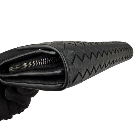 Pre-owned Bottega Veneta Black Intrecciato Woven Nappa Leather Continental Wallet wallet