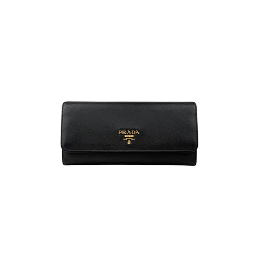 Pre-owned Prada Brand-plaque large saffiano leather wallet wallet main image