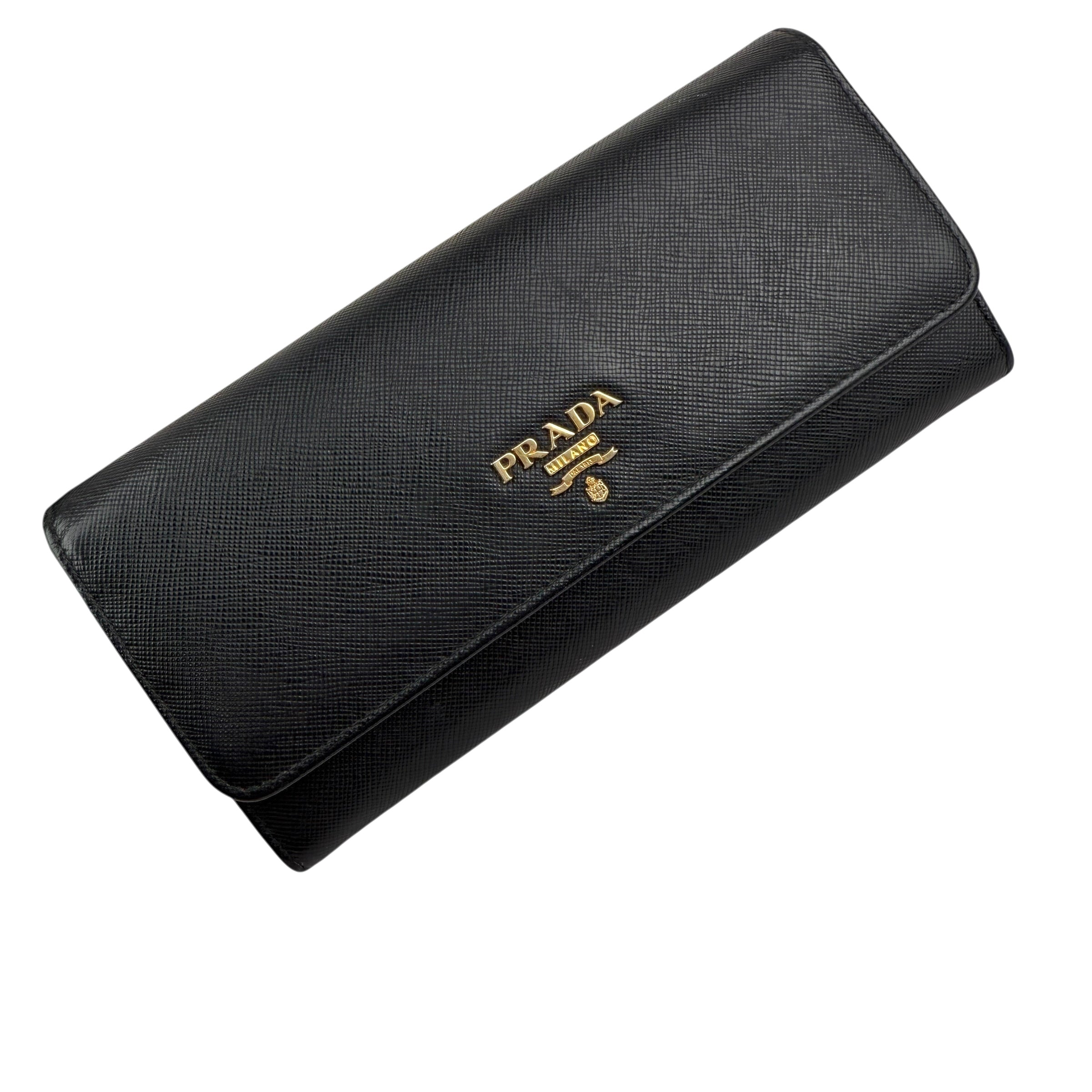 Pre-owned Prada Brand-plaque large saffiano leather wallet wallet