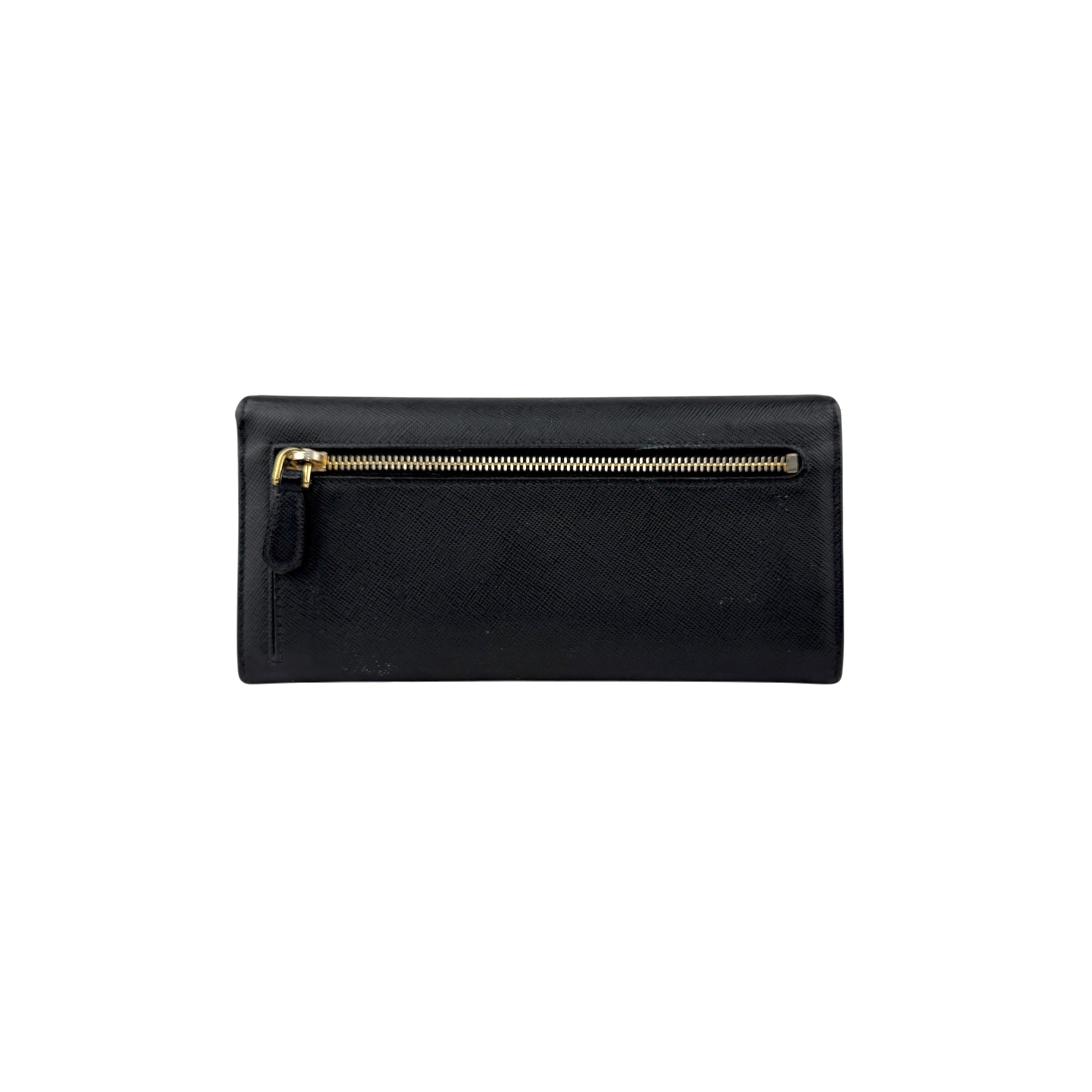 Pre-owned Prada Brand-plaque large saffiano leather wallet wallet back view