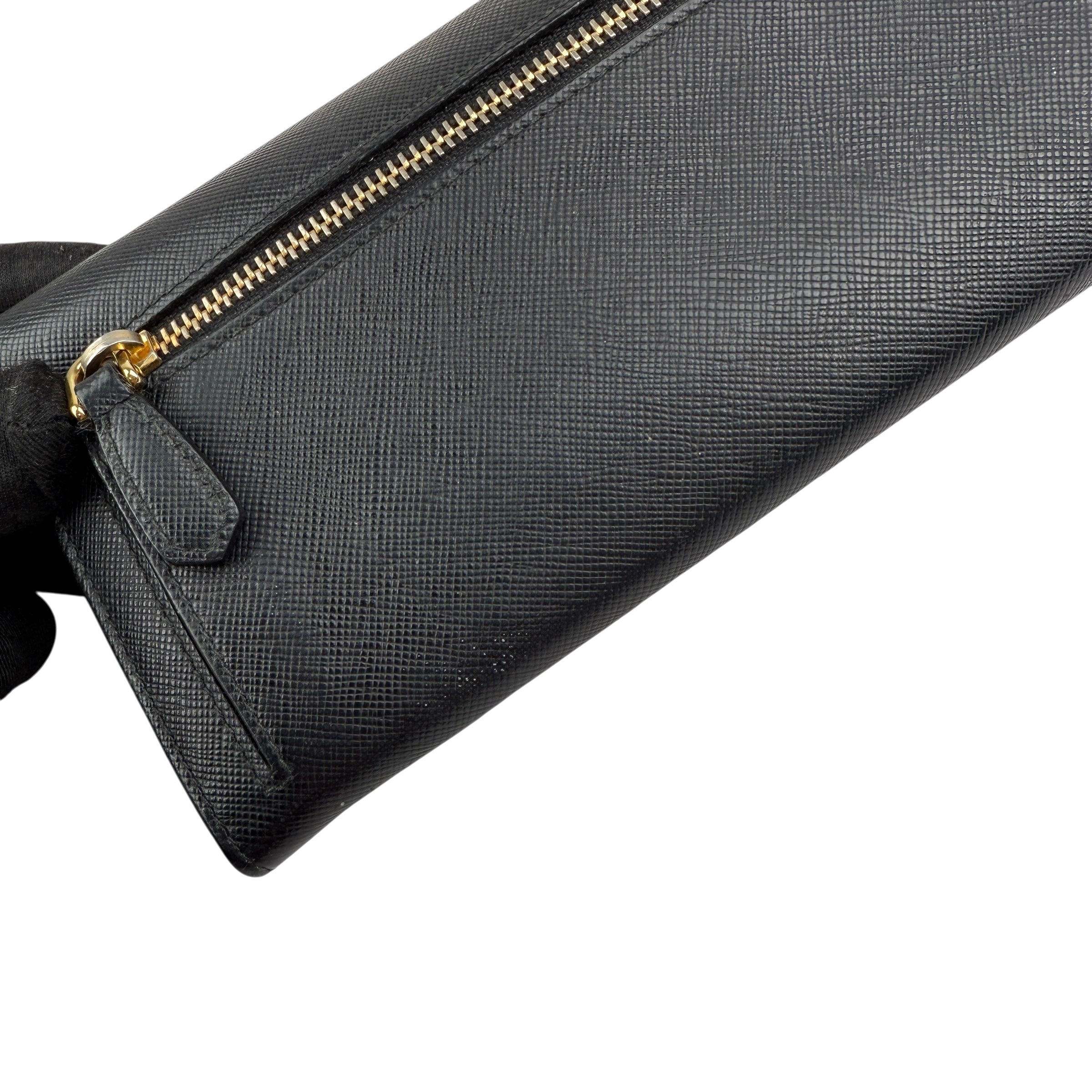 Pre-owned Prada Brand-plaque large saffiano leather wallet wallet