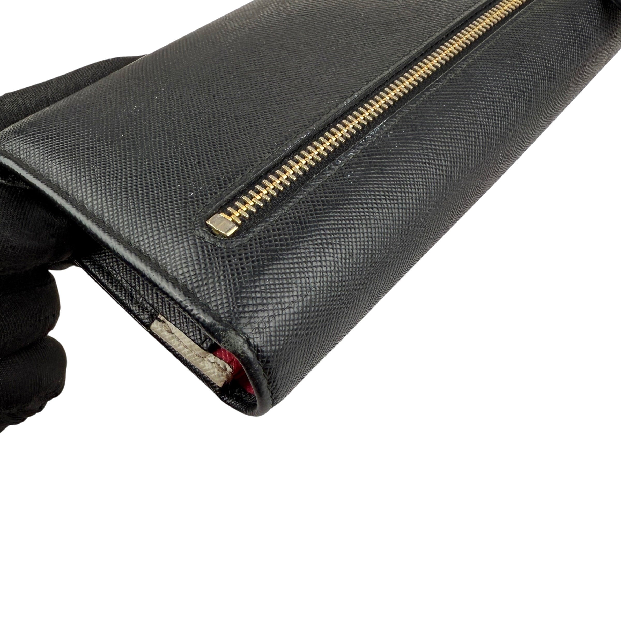 Pre-owned Prada Brand-plaque large saffiano leather wallet wallet