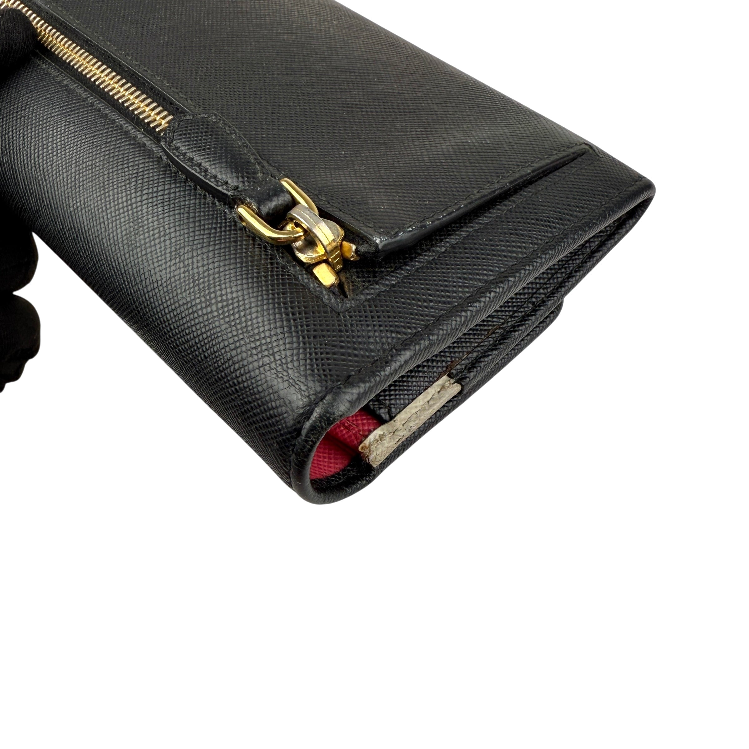 Pre-owned Prada Brand-plaque large saffiano leather wallet wallet