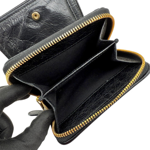 Balenciaga Leather Zip Around Compact Wallet