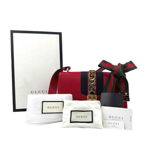 Gucci Red Leather Sylvie Web Shoulder Bag