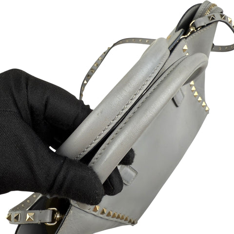 Valentino Grey Leather Rockstud Trapeze Handbag