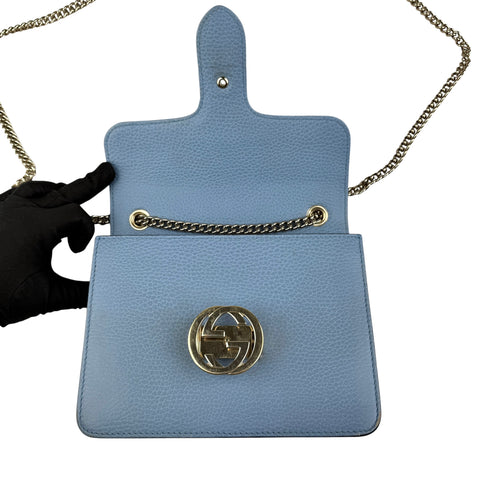 Gucci Light Blue Calfskin Leather Interlocking G Shoulder Bag