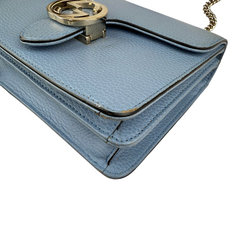 Gucci Light Blue Calfskin Leather Interlocking G Shoulder Bag