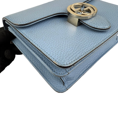 Gucci Light Blue Calfskin Leather Interlocking G Shoulder Bag