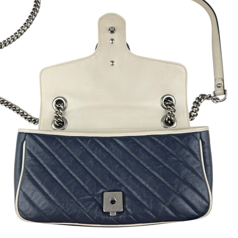 Pre-owned gucci navy and white gg marmont shoulder bag front