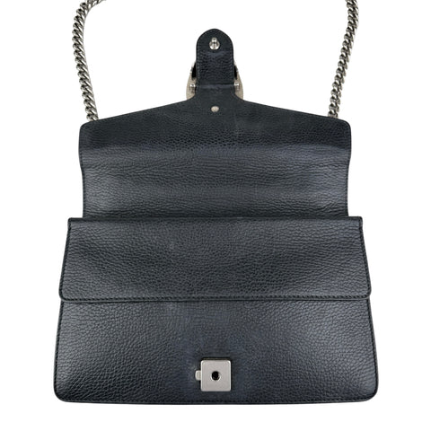 Pre-owned gucci black grained leather medium dionysus shoulder bag front