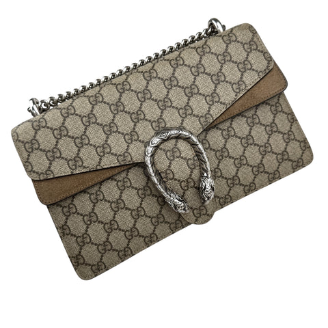 gucci dionysus gg shoulder bag medium brown canvas left front 45