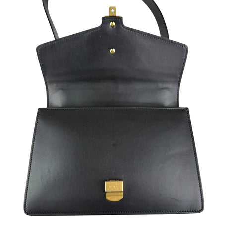 Gucci Black Leather Web Sylvie Shoulder Bag