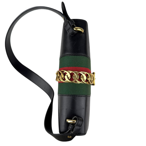 gucci black leather web sylvie shoulder bag top