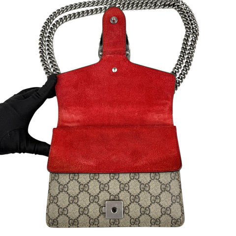 Gucci Dionysus Shoulder Bag Small Beige Red Canvas Suede