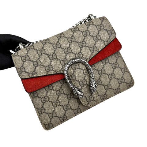 Gucci Dionysus Shoulder Bag Small Beige Red Canvas Suede