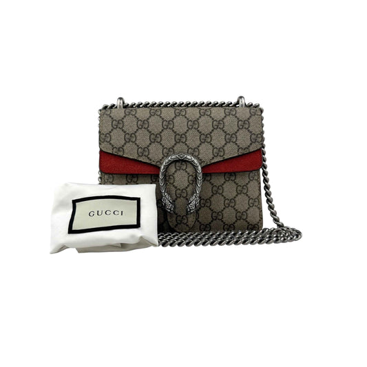 Gucci Dionysus Shoulder Bag Small Beige Red Canvas Suede