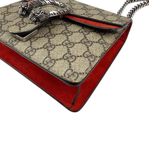 Gucci Dionysus Shoulder Bag Small Beige Red Canvas Suede