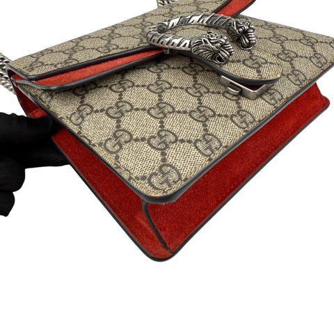 Gucci Dionysus Shoulder Bag Small Beige Red Canvas Suede