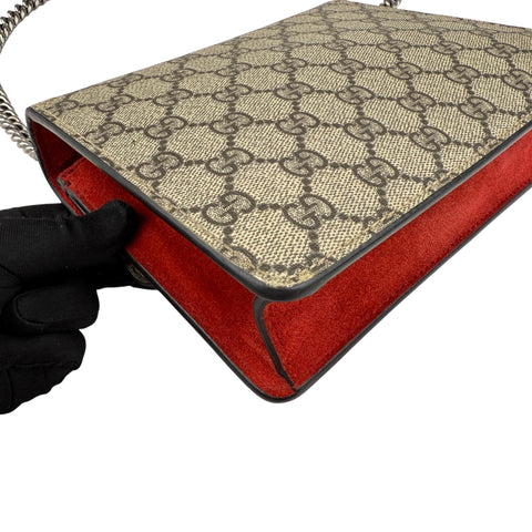 Gucci Dionysus Shoulder Bag Small Beige Red Canvas Suede