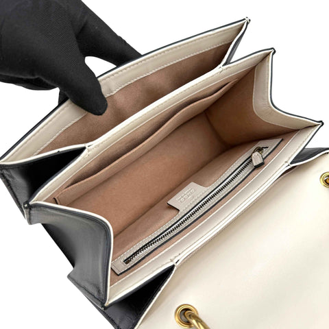 Gucci Black and White Leather Queen Margaret Top Handle Bag