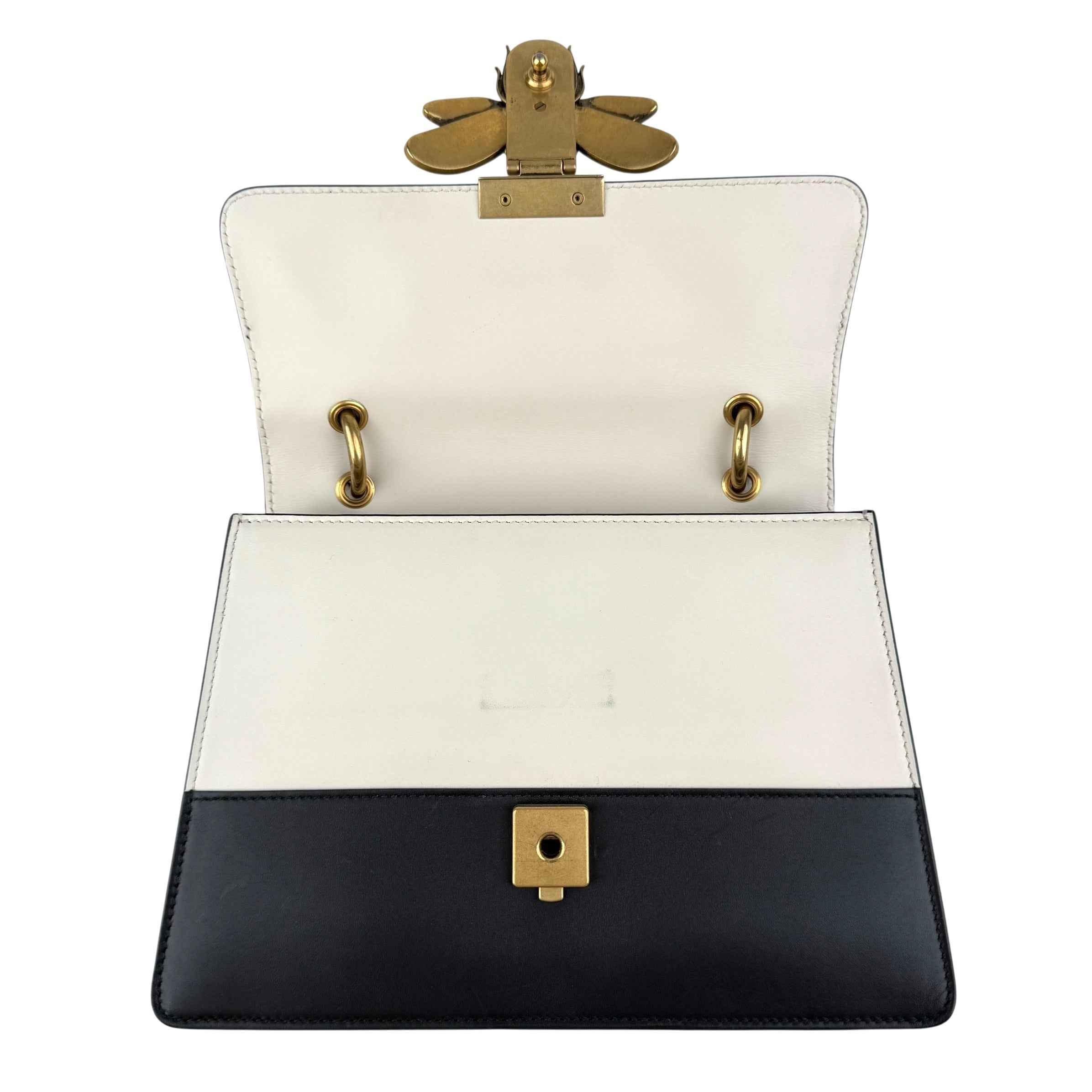 Gucci Black and White Leather Queen Margaret Top Handle Bag