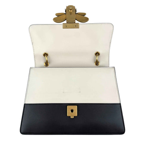 Gucci Black and White Leather Queen Margaret Top Handle Bag