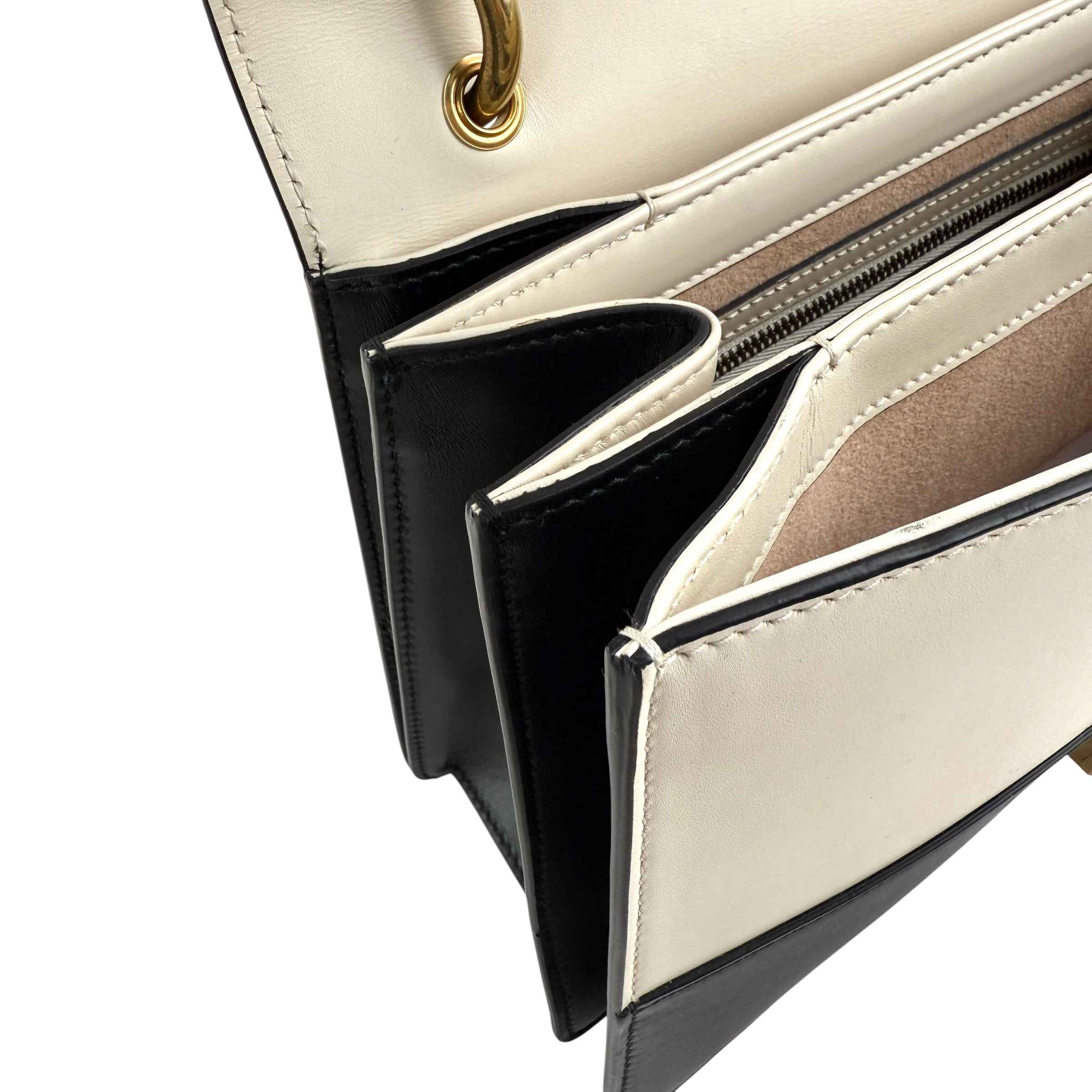 Gucci Black and White Leather Queen Margaret Top Handle Bag