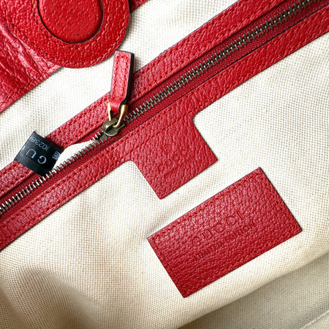 Pre-owned gucci beige/brown cc supreme coated canvas red leather bosco tote bag front