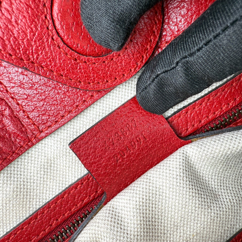 Pre-owned gucci beige/brown cc supreme coated canvas red leather bosco tote bag front