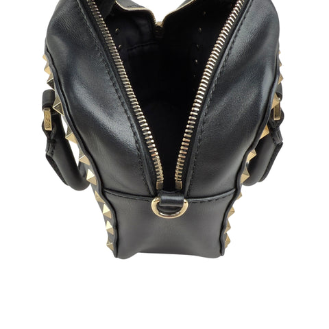 Pre-owned valentino black leather rockstud crossbody bag front