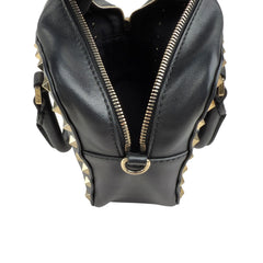 Pre-owned valentino black leather rockstud crossbody bag front
