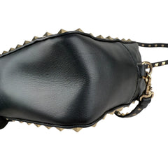 Pre-owned valentino black leather rockstud crossbody bag front