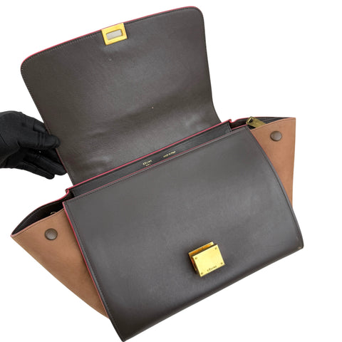 Celine Tricolor Calfskin and Suede Trapeze Satchel