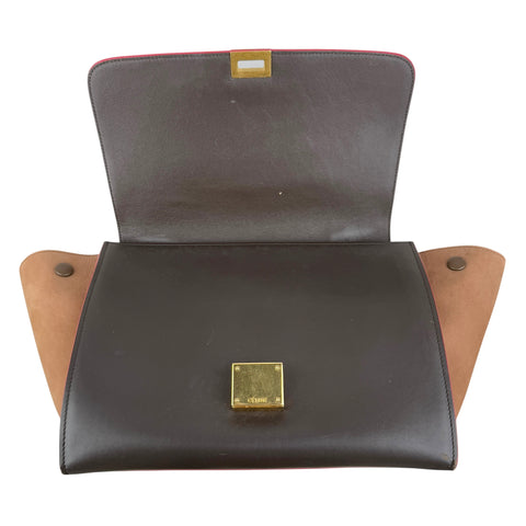 Celine Tricolor Calfskin and Suede Trapeze Satchel