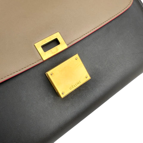 Celine Tricolor Calfskin and Suede Trapeze Satchel