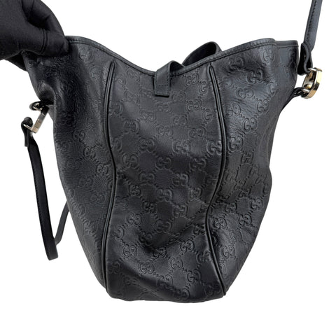 Gucci Black Guccissima Leather GG Twins Tote Bag