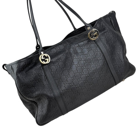 Gucci Black Guccissima Leather GG Twins Tote Bag