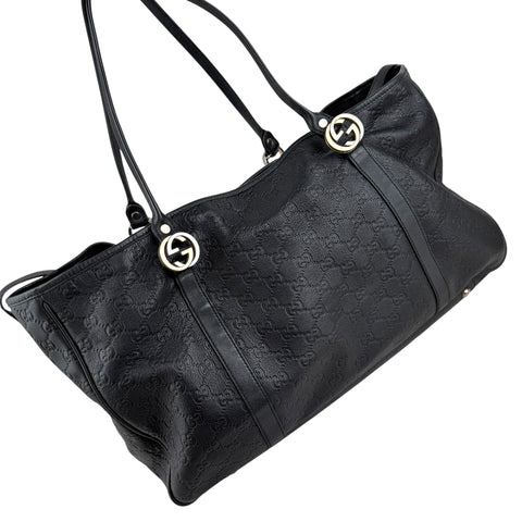 Gucci Black Guccissima Leather GG Twins Tote Bag