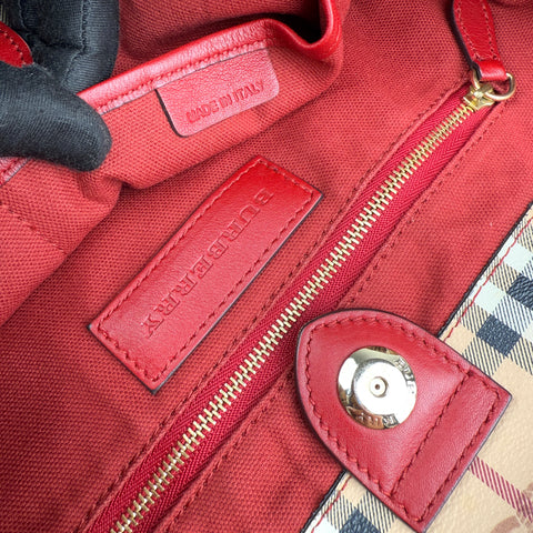 Burberry Leather Trimmed Haymarket Check Coated Canvas Canterbury tote bag