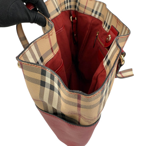 Burberry Leather Trimmed Haymarket Check Coated Canvas Canterbury tote bag