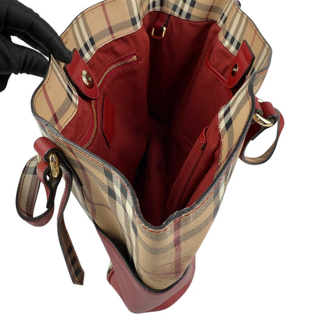 Burberry Leather Trimmed Haymarket Check Coated Canvas Canterbury tote bag